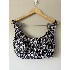 Sol Borne Bikini Top Large Black‎ White Abstract Tie Back Recycled Swim
